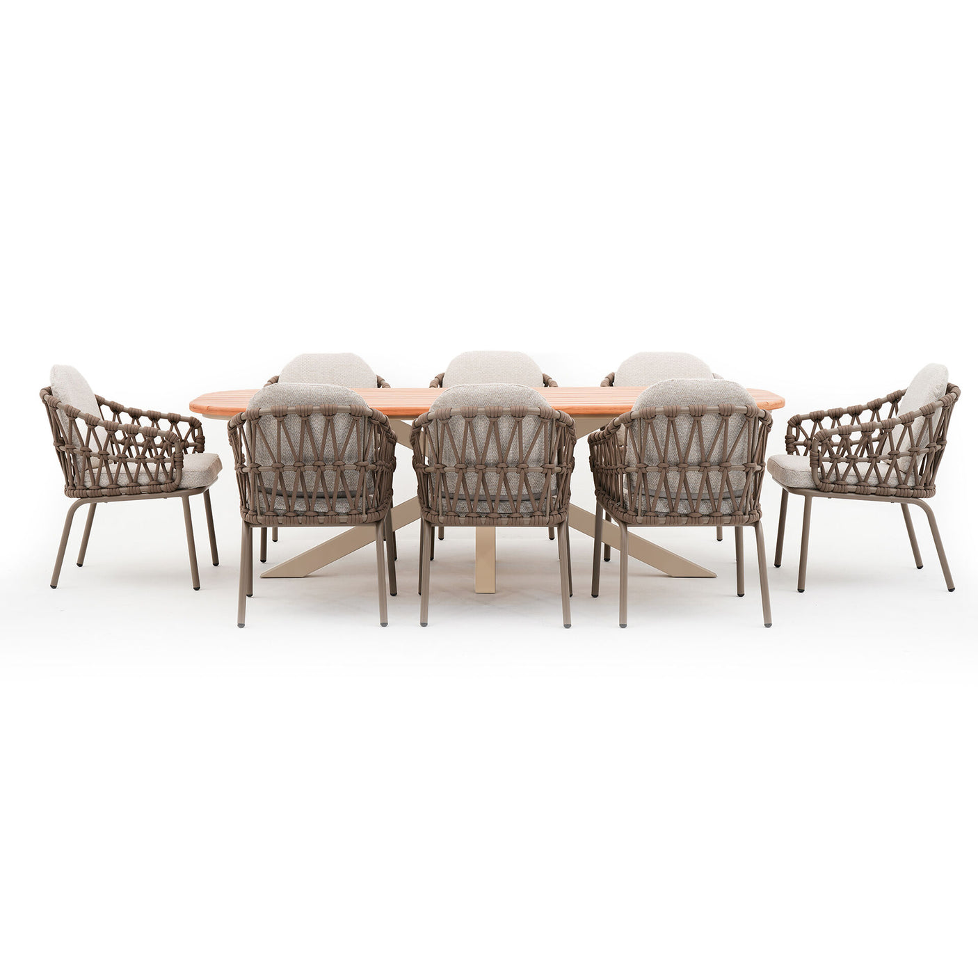 Sicily 8 Seat Rectangular Table with Rope Chairs - Latte Table With Café Chairs