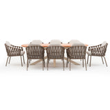 Sicily 8 Seat Rectangular Table with Rope Chairs - Latte Table With Café Chairs