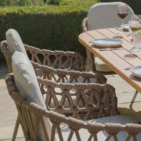 Sicily 8 Seat Rectangular Table with Rope Chairs - Latte Table With Café Chairs