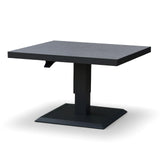 Modern black square dining table with pedestal base and matte finish