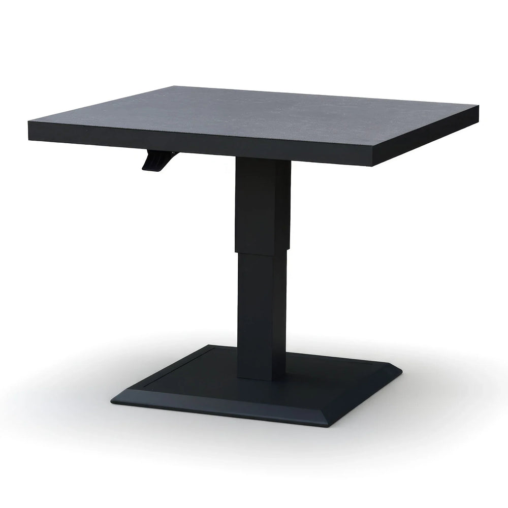Square black adjustable dining table with pedestal base