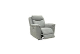 A light gray upholstered recliner chair shown in a partially extended position on a plain white background.