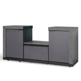 Modern grey outdoor kitchen unit with two cupboards and central open shelf