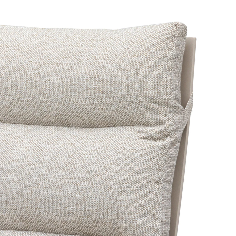 Close up of beige fabric sofa backrest cushion with textured upholstery