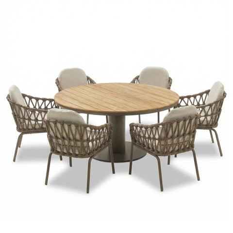 Sicily 6 Seat Round Pedestal Table with Rope Chairs