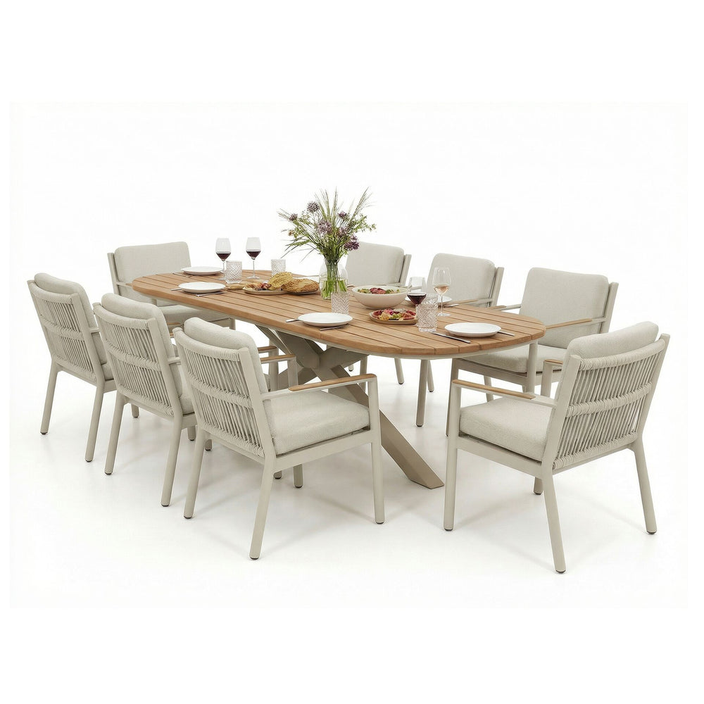 Sicily 8 Seat Rectangular Table with Sicily Chairs - Latte Frame/Latte Cushions