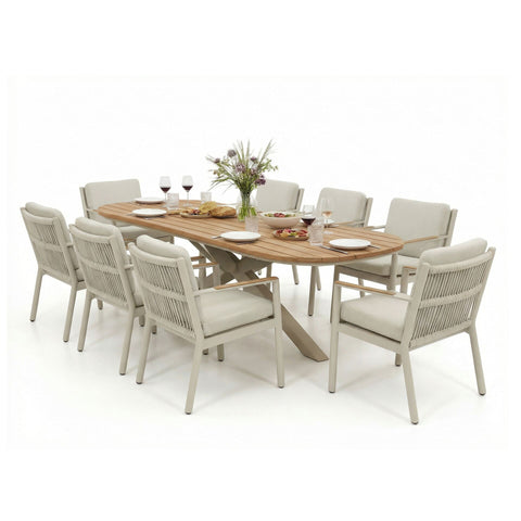 Sicily 8 Seat Rectangular Table with Sicily Chairs - Latte Frame/Latte Cushions
