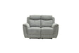 A light gray upholstered reclining loveseat with a textured fabric, shown from the front against a plain white background.