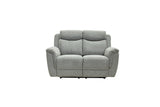 A light gray upholstered reclining loveseat with a textured fabric, shown from the front against a plain white background.
