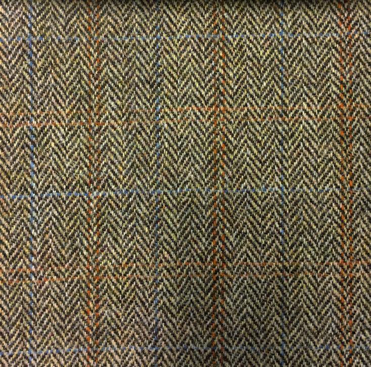 brown wool tweed upholstery fabric with herringbone and check pattern