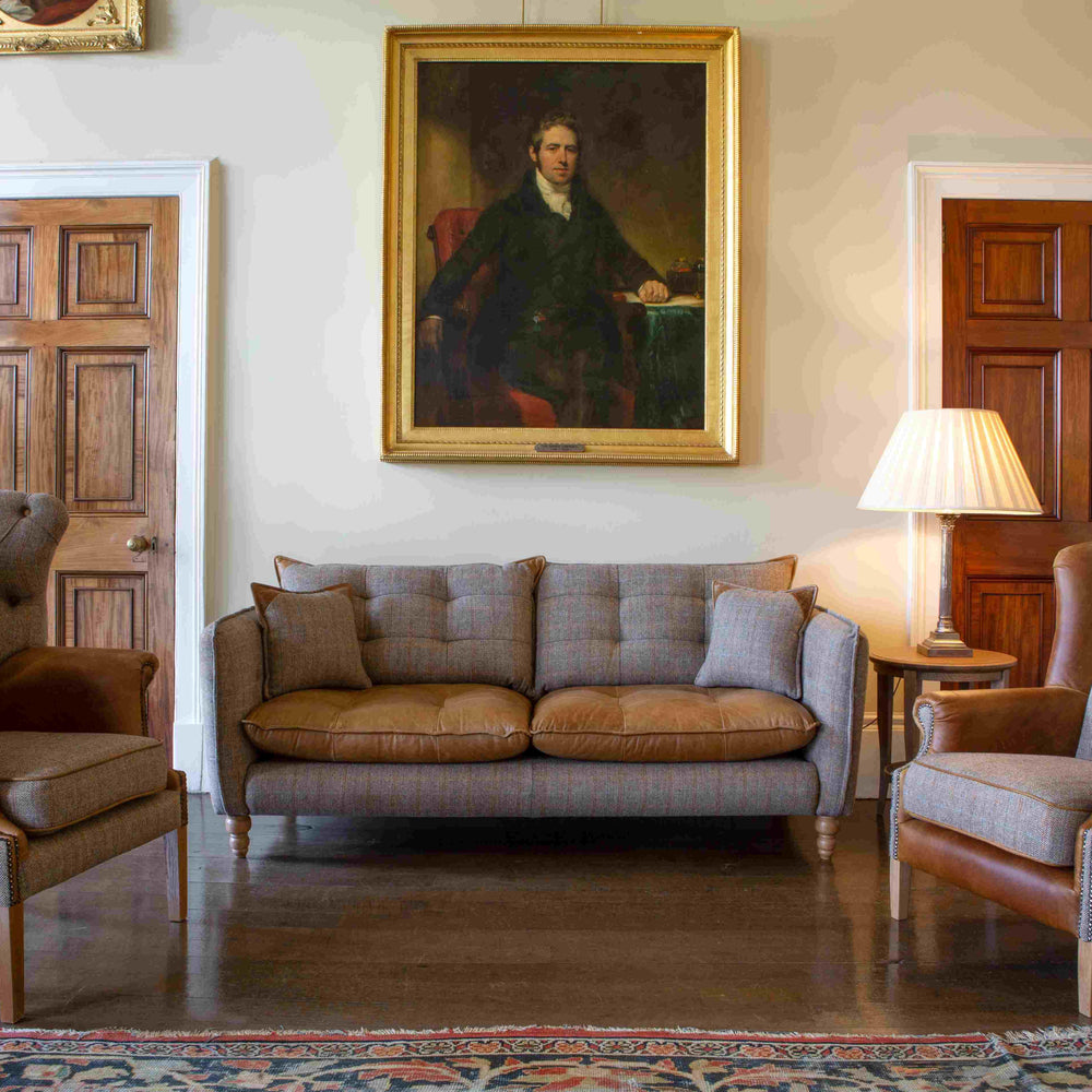 Regent 2 Seat Sofa - (3HTW Hunting Lodge and Cerato Brown leather)