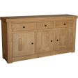 Oak sideboard with three drawers, three cabinet doors and square metal handles