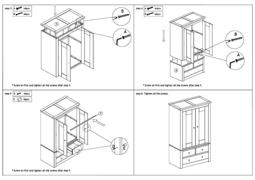 Assembly instructions for wooden wardrobe with sliding doors and two lower drawers