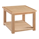 Light oak side table with square top and lower shelf, modern wooden living room furniture