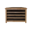 Oak corner TV unit with three open shelves and wood grain finish