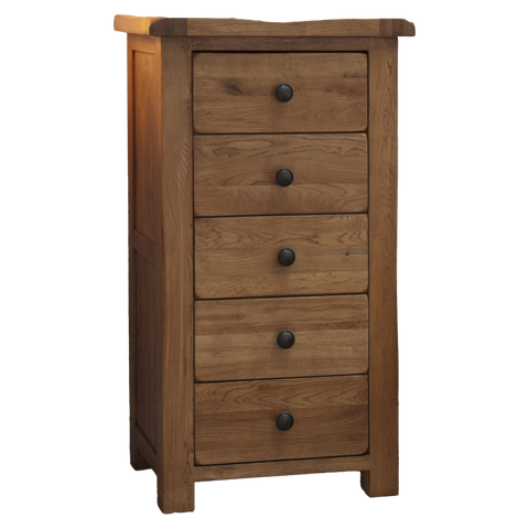 Rustic Oak 5 Drawer Narrow Chest