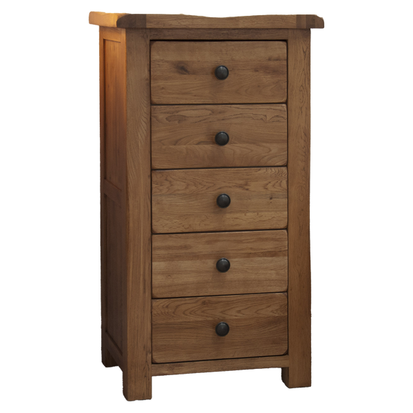 Rustic Oak 5 Drawer Narrow Chest
