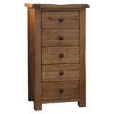 Rustic Oak 5 Drawer Narrow Chest