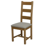 Oak dining chair with ladder back and light grey upholstered seat cushion