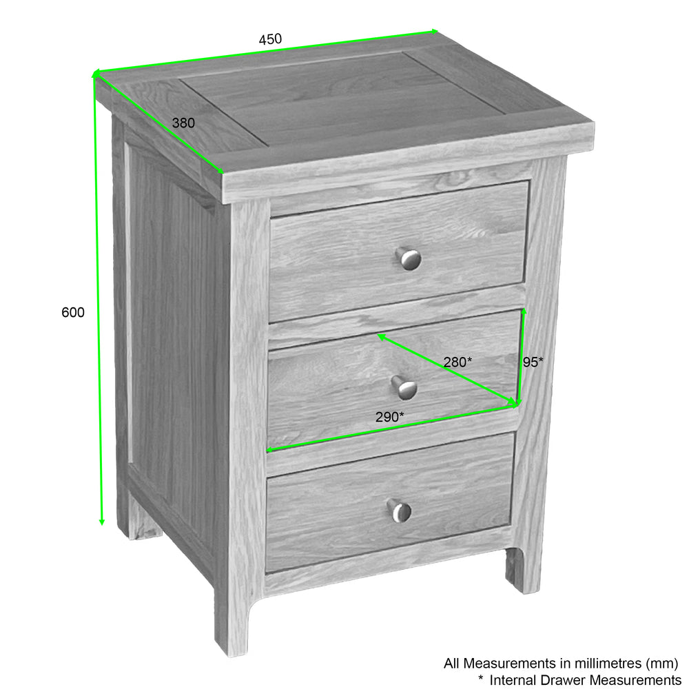 Como 3 Drawer Bedside Cabinet