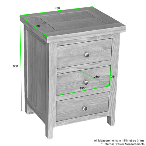 Como 3 Drawer Bedside Cabinet
