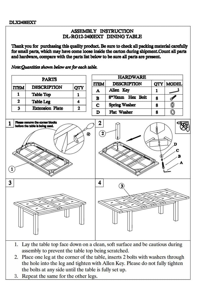 Deluxe Twin Leaf Extending Table 2400+(2x500) X 1100