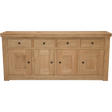 Oak sideboard with four doors, four drawers and square handles, front view