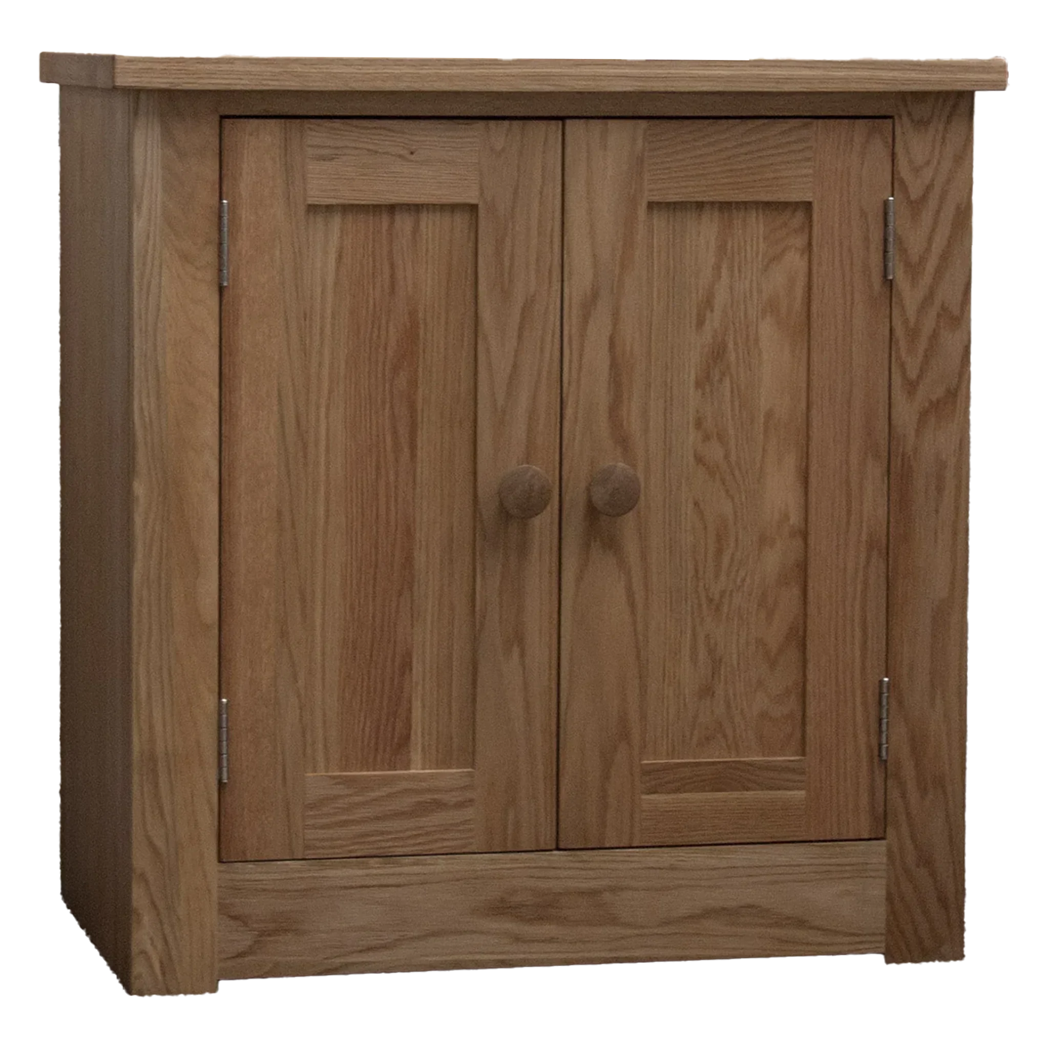 Oak wood sideboard cabinet with two panel doors and round handles