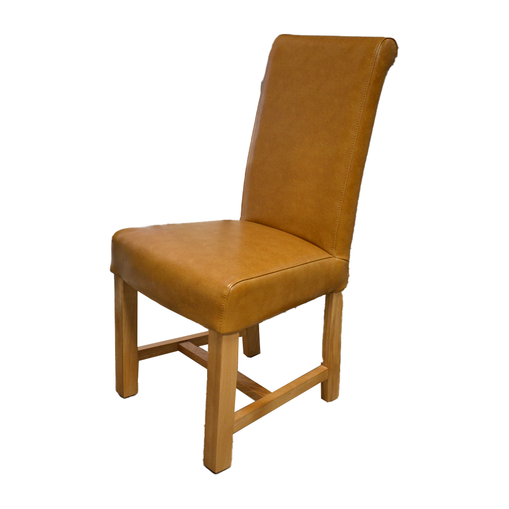 Chunky Scroll dining chair (Tan/Oak) - BYCAST