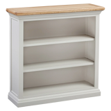 White painted bookcase with natural wood top and two open shelves