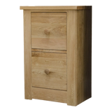 Oak bedside cabinet with two drawers and round wooden handles