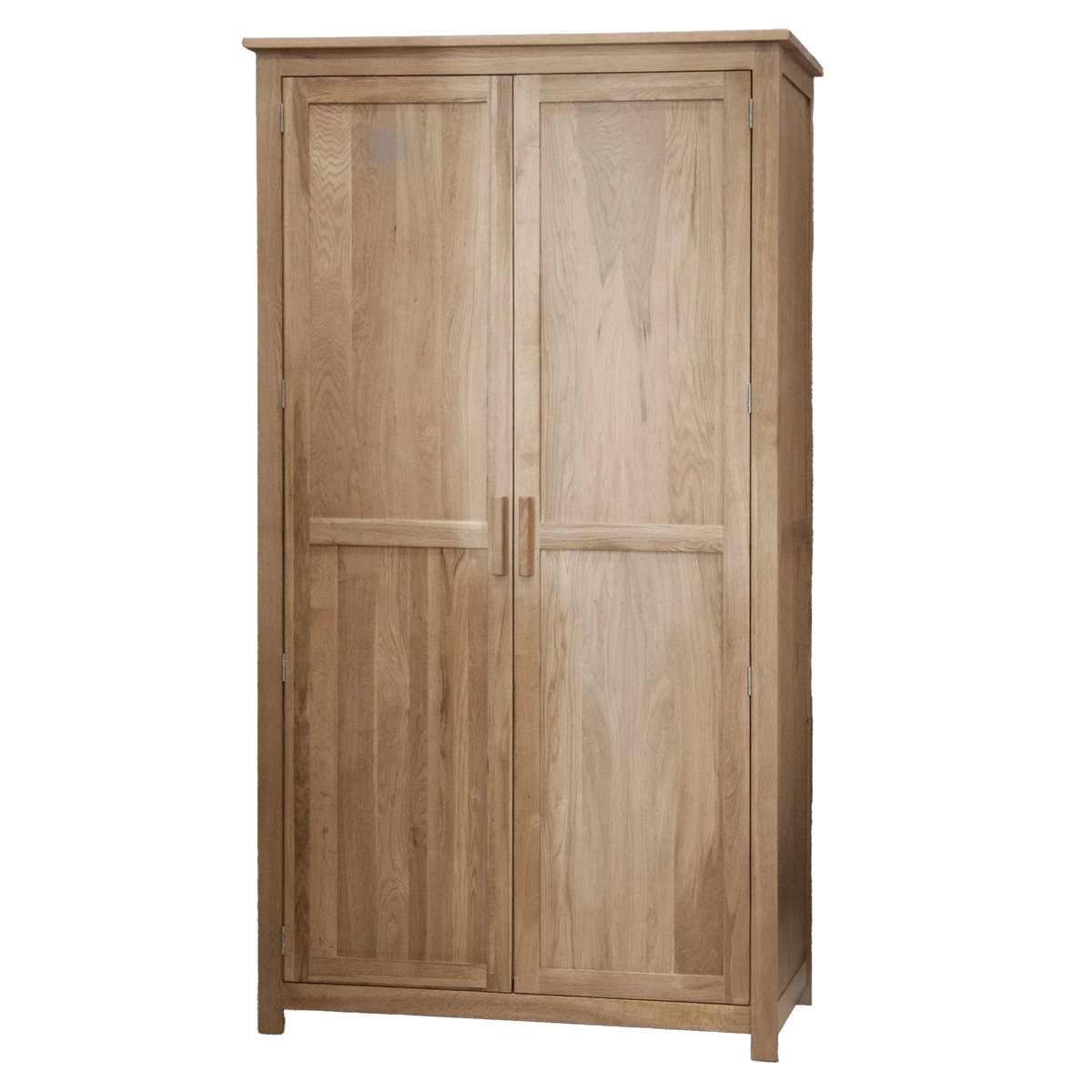 Solid oak wardrobe with double doors and natural wood grain finish