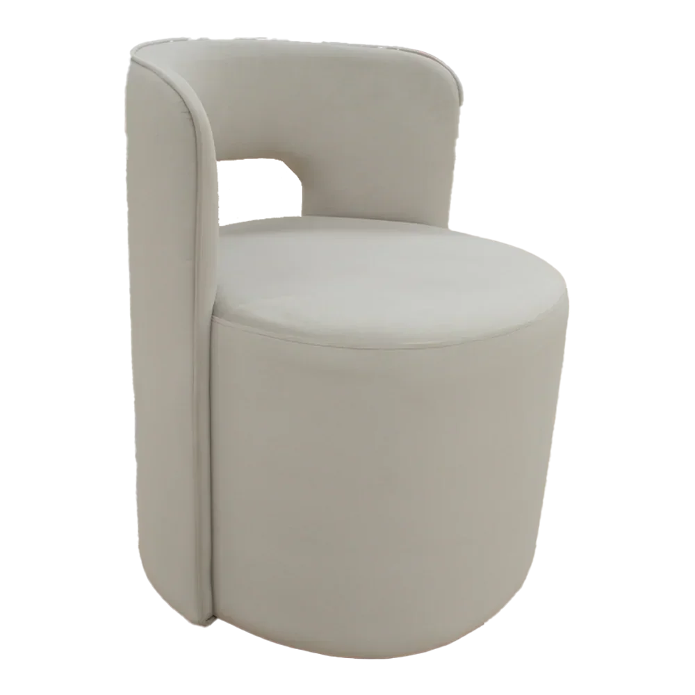 Modern cream accent chair with curved backrest and upholstered seat