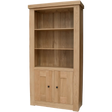 Oak bookcase with two shelves and storage cupboard, natural finish, front view