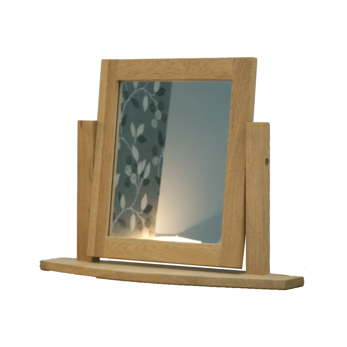 rectangular oak dressing table mirror with wooden frame and adjustable tilt angle