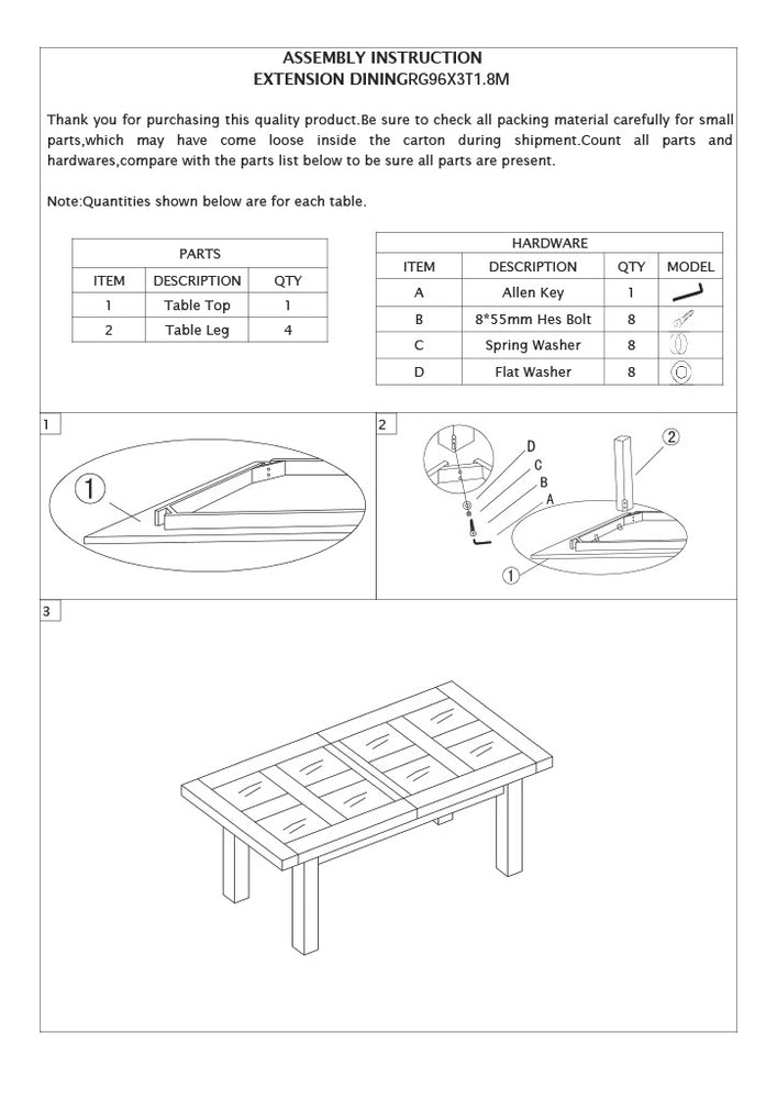 Bordeaux Dining Table - 6' x 3'