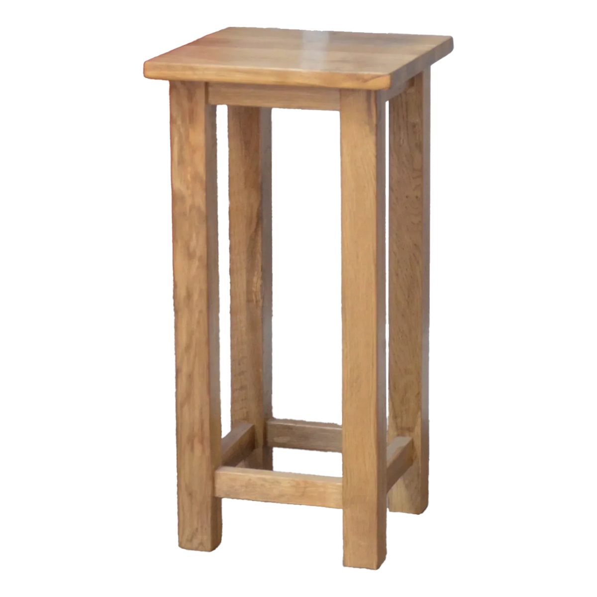 Oak wood tall side table with square top and simple straight legs