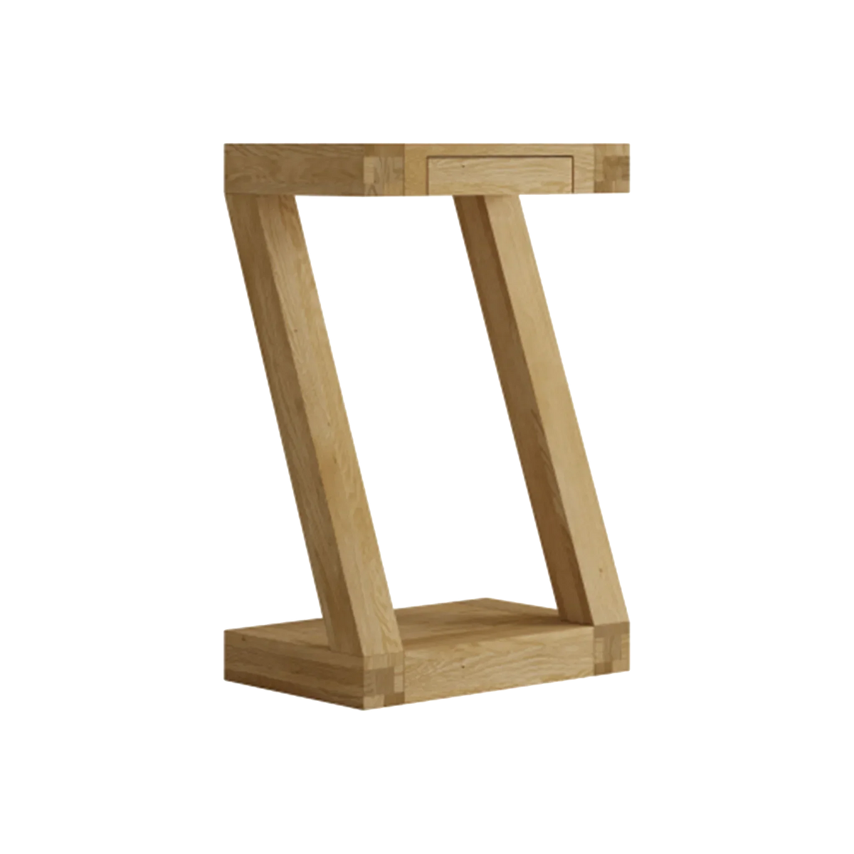 modern oak console table with angled legs and rectangular base