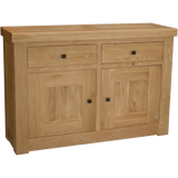 Oak sideboard with two drawers and two cupboard doors, natural wood grain finish