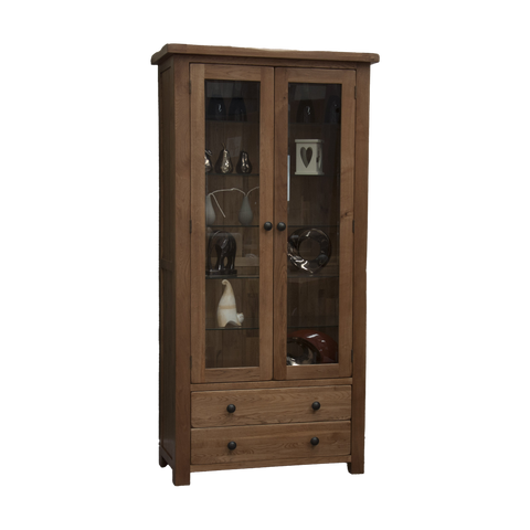 Rustic Oak Glass Display Cabinet