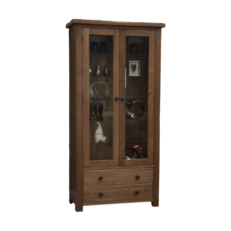 Rustic Oak Glass Display Cabinet