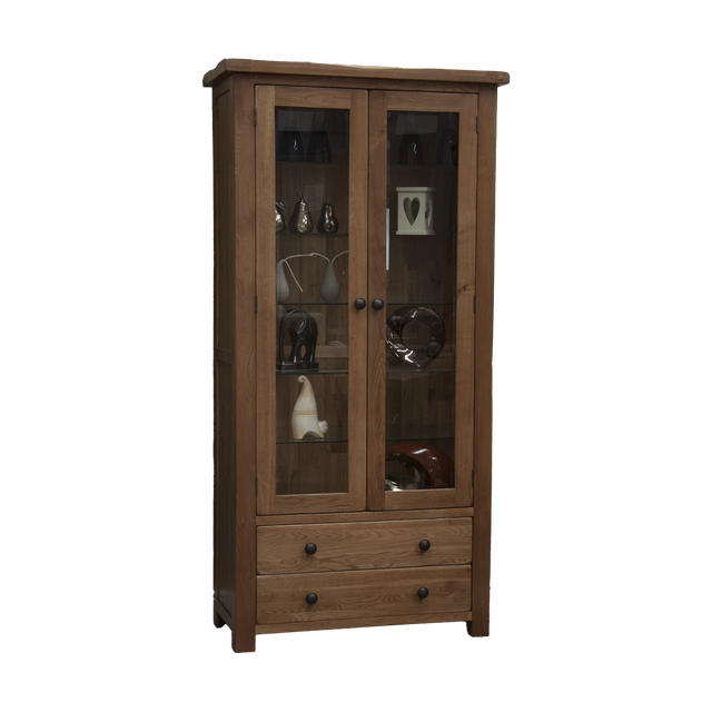 Rustic Oak Glass Display Cabinet
