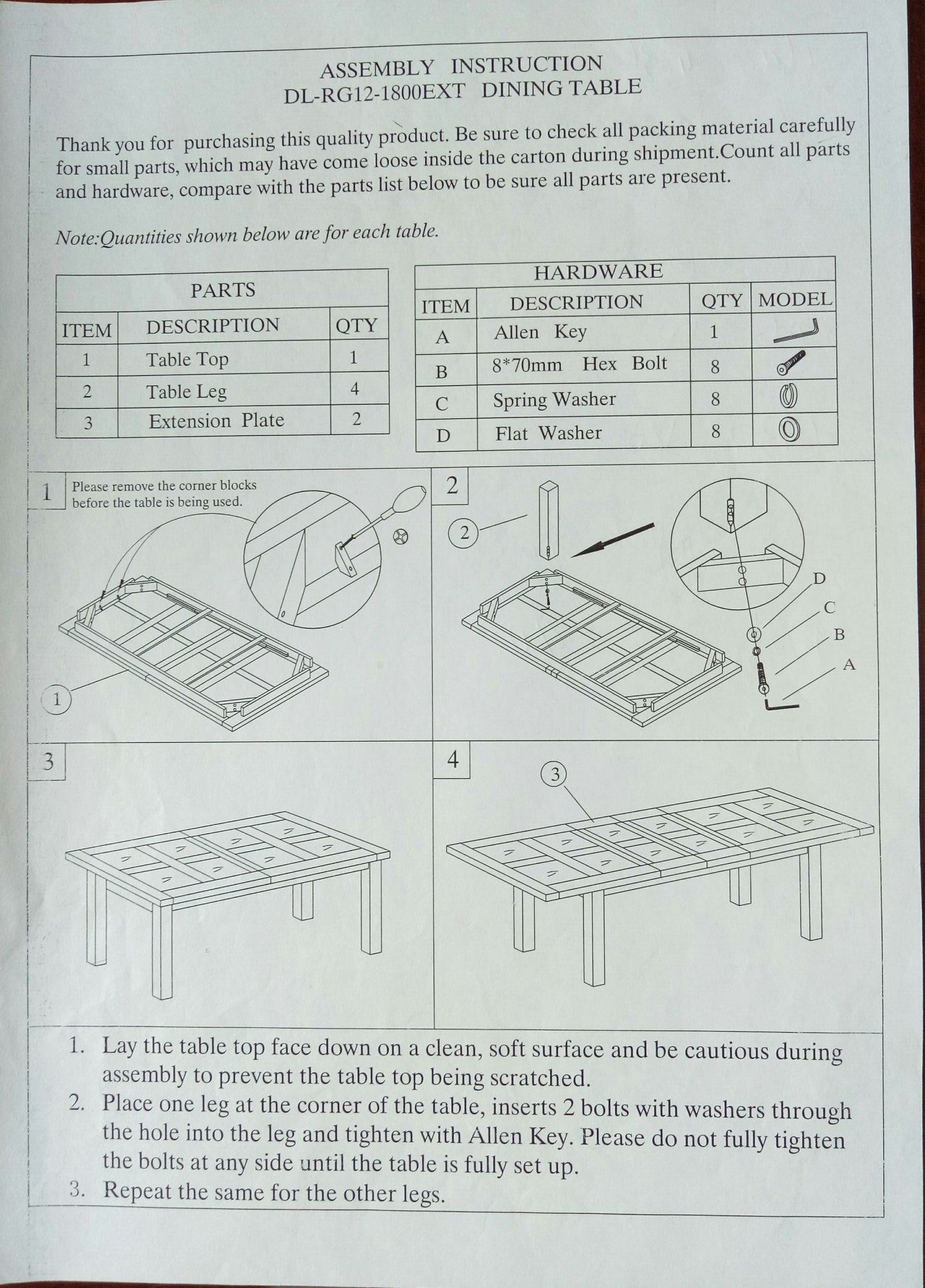 Deluxe Twin Leaf Extending Table 1800+(2x400) X 1000