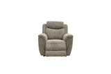 A single upholstered recliner chair in a textured light gray fabric, shown from the front against a plain white background.
