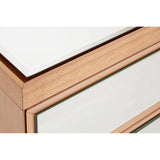 Close-up view of the Kensington Townhouse 6 Drawer Chest, showcasing the smooth, white top surface and the light wood frame with clean lines. The edges are slightly rounded, highlighting the modern design. The chest features six drawers, each with a minimalist handle design, emphasizing a sleek and contemporary aesthetic