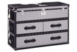 Black and white hair-on-leather cabinet featuring three spacious drawers with decorative handles, set against a sleek black frame. The cabinet has a modern design with a stylish finish, suitable for home decor