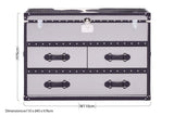 Three-drawer cabinet featuring a black and white hair-on-leather design with a sleek, modern aesthetic. The cabinet has a smooth top surface and decorative handles on each drawer, showcasing a stylish contrast between the leather texture and the cabinet's overall structure