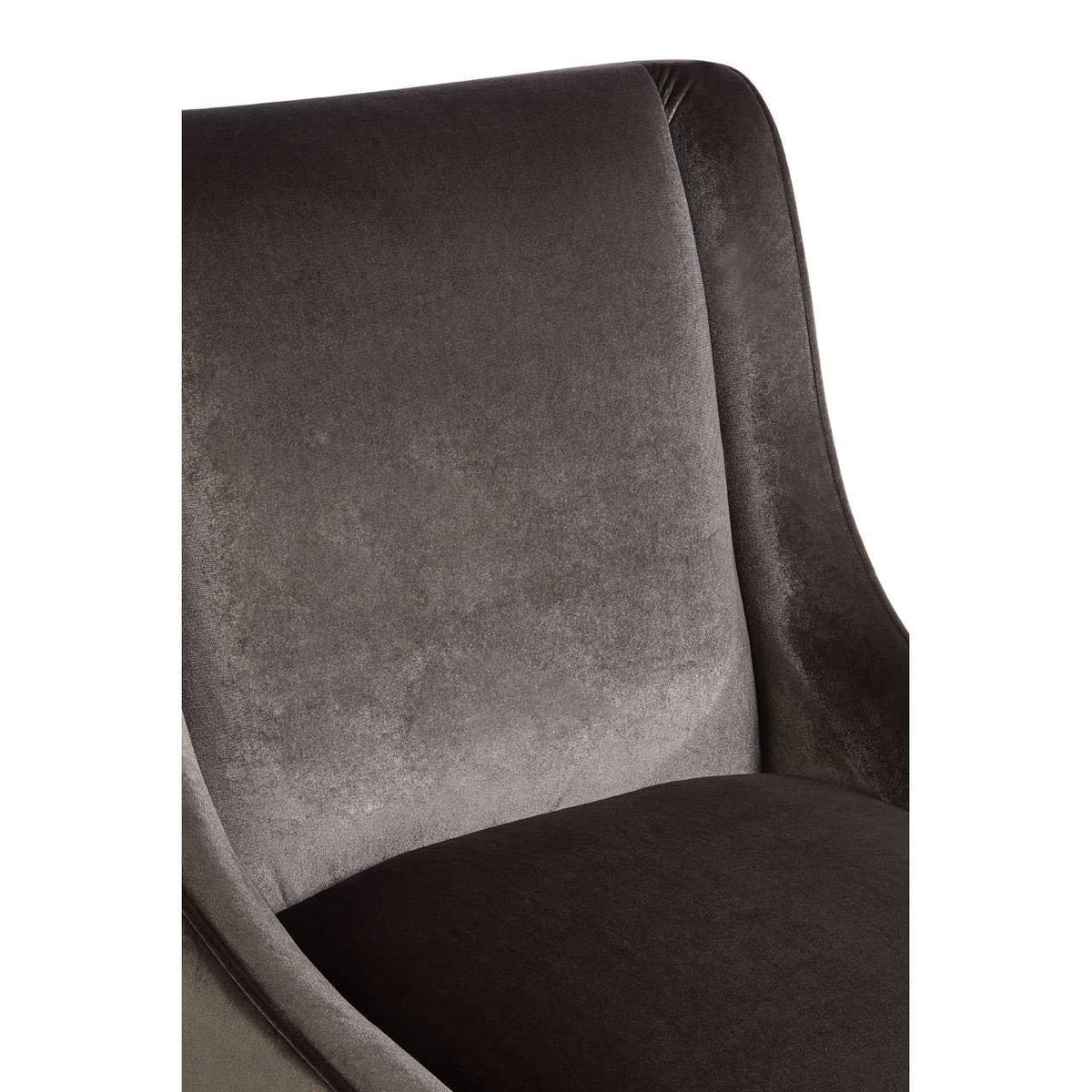 Close-up of velvet armchair backrest and seat in dark grey upholstery