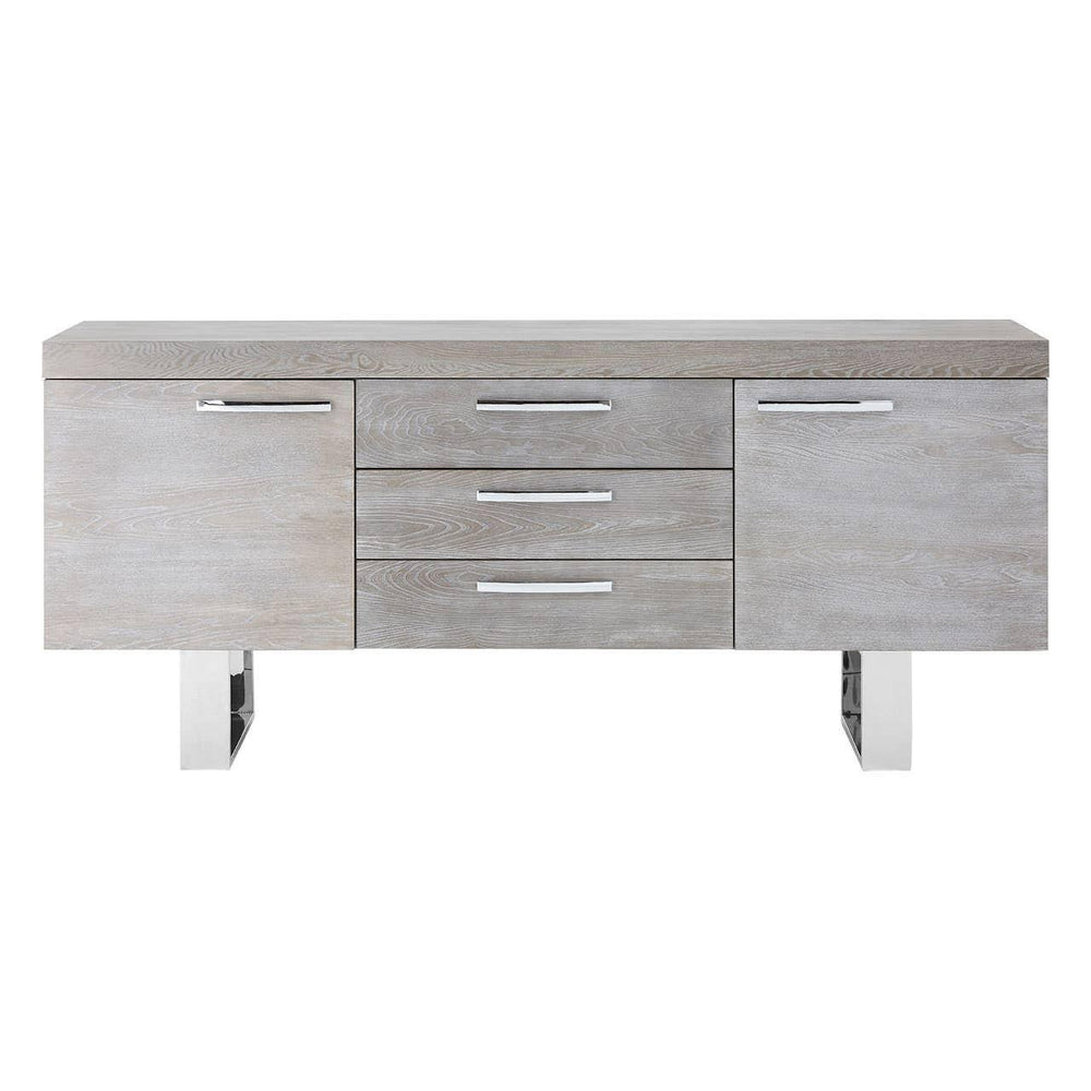 Grey Elm Wood Sideboard - Luxe Storage Solution with Stainless Steel Accents