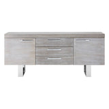 Grey Elm Wood Sideboard - Luxe Storage Solution with Stainless Steel Accents